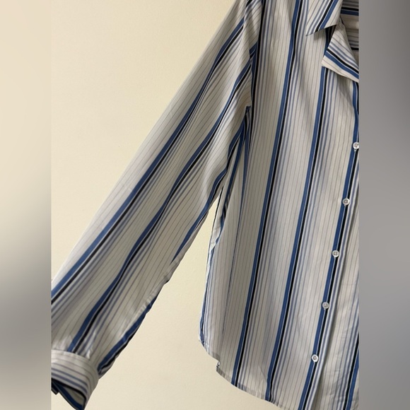 PAIGE Women’s White Dream Blue Striped Notch Lapel Collar Button-Up Shirt Size M - Picture 6 of 12